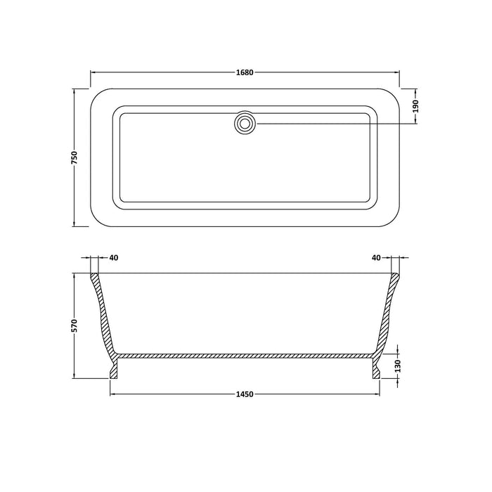 BC Designs Magnus Stone Freestanding Bath - 1680mm x 750mm -Gloss White