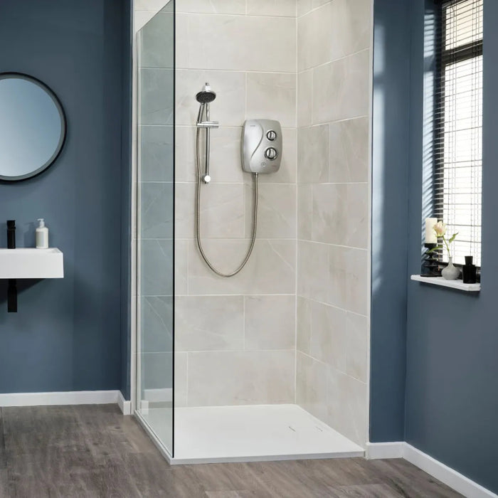 Triton Novel SR Thermostatic Power Shower in Satin with Chrome Rail Kit