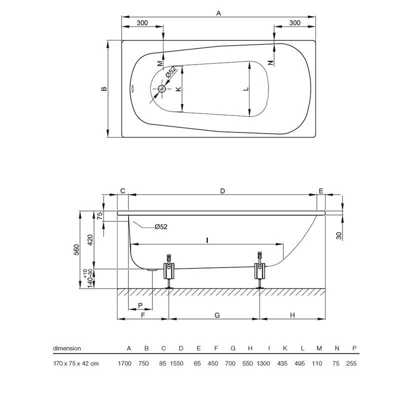 Bette Form Single Ended Super Steel Bath - Baths