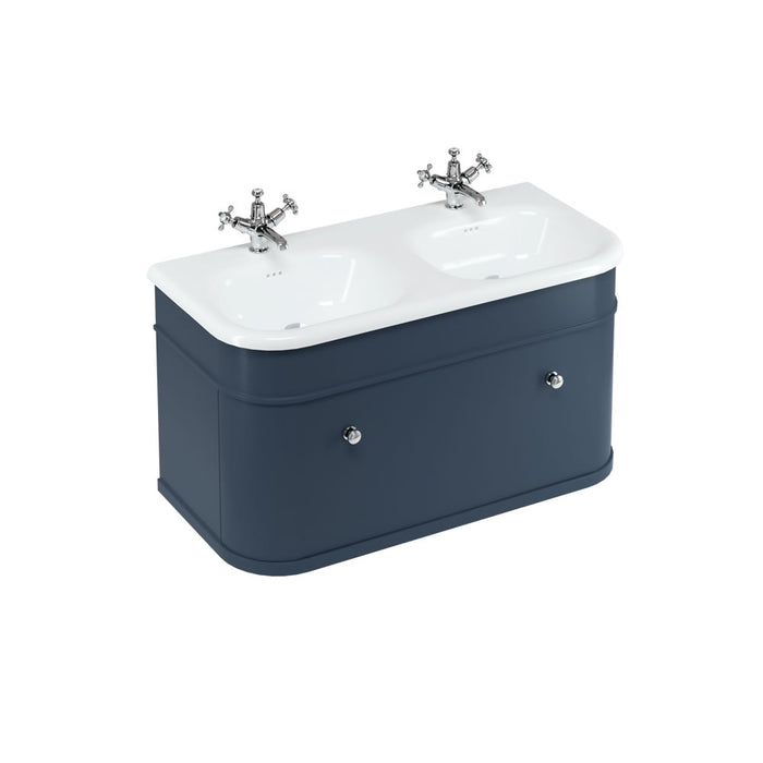 Burlington Chalfont 1 Drawer Wall Hung Vanity Unit With Roll Top Double Basin and Handles - 1000mm Wide