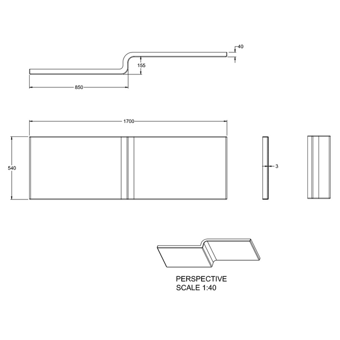 Britton - 1700mm x 540mm Ecosquare Bath Front Panel - White