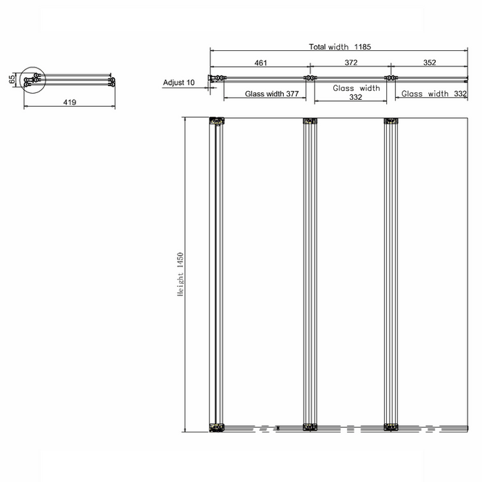 Britton 3 Panel Folding Bath Shower Screen - 1450mm x