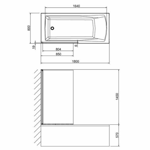 Britton 6mm Hinged Bath Shower Screen - 1450mm x 850mm