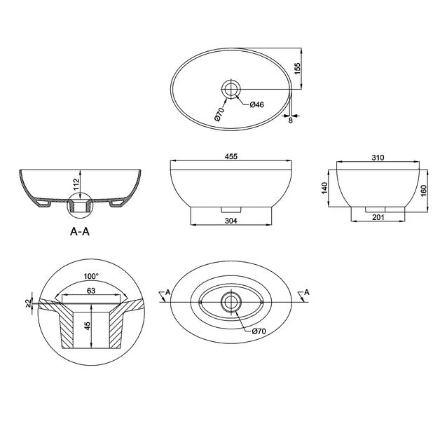 Britton Camberwell Pebble Countertop Basin - 455mm Wide