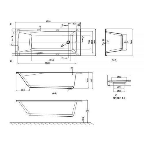 Britton Cleargreen Sustain Single Ended Bath - White Baths