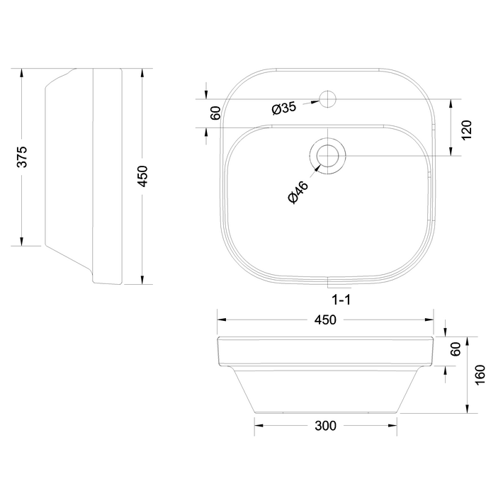 Britton Curve2 Wall Hung Basin - 1TH - White