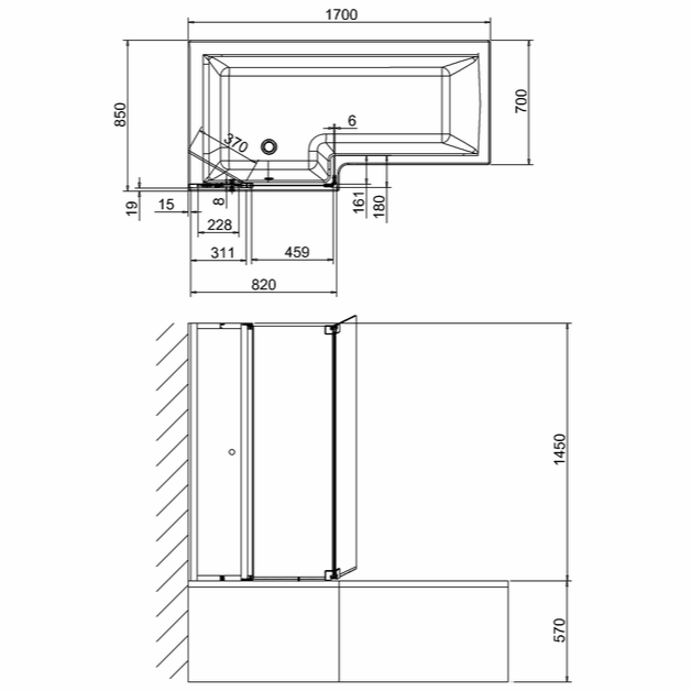 Britton Ecosquare Hinged Bath Screen - 1450mm x 820mm