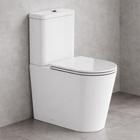 Britton Hoxton Rimless Round Close Coupled Toilet with Seat - Gloss White