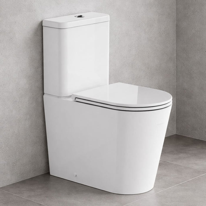 Britton Hoxton Rimless Round Close Coupled Toilet with Seat - Gloss White