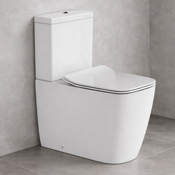 Britton Hoxton Rimless Square Close Coupled Toilet With Toilet Seat And Fixings - Gloss White