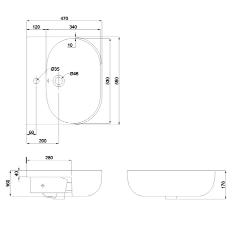 Britton Milan Semi Recessed Basin - 550mm Wide 1TH White