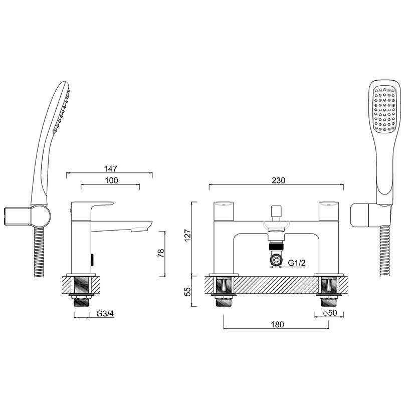 Britton My Home Bath Shower Mixer Tap - 2TH - Chrome