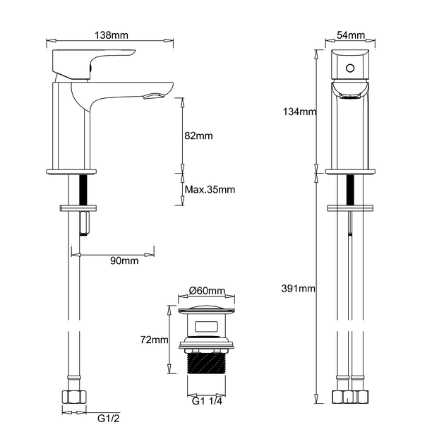 Britton My Home Mini Mono Basin Mixer Tap with Sprung Plug