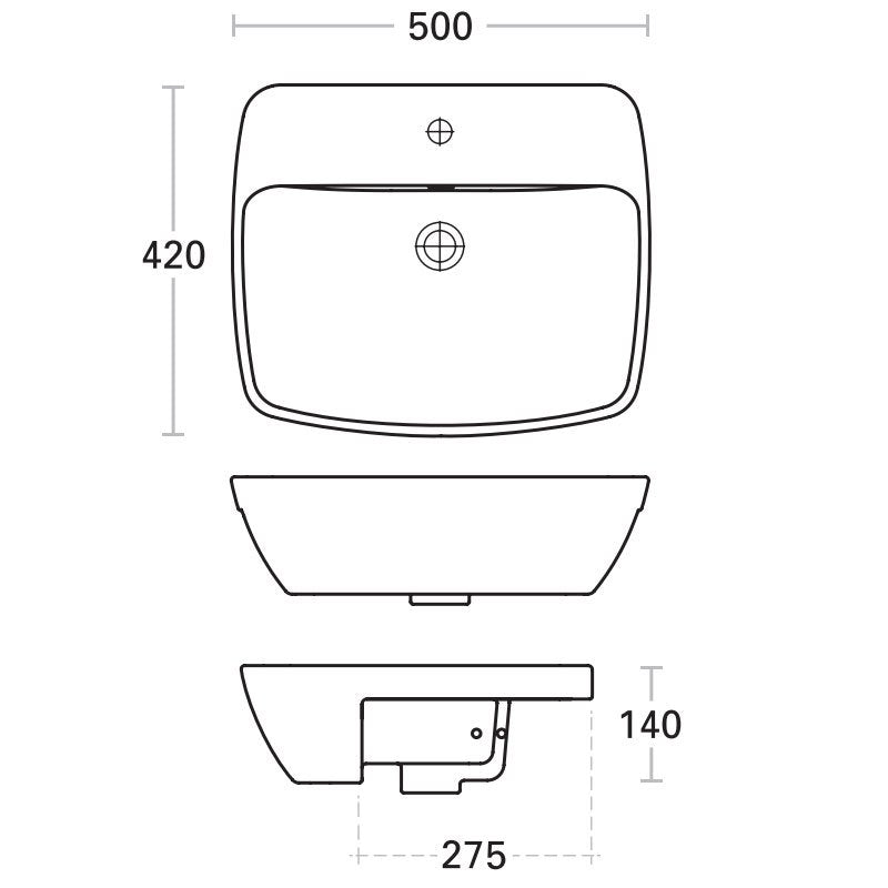 Britton My Home Semi Recessed Basin - 500mm Wide 1TH White