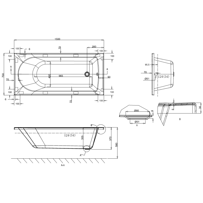 Britton Reuse Single Ended Bath - White