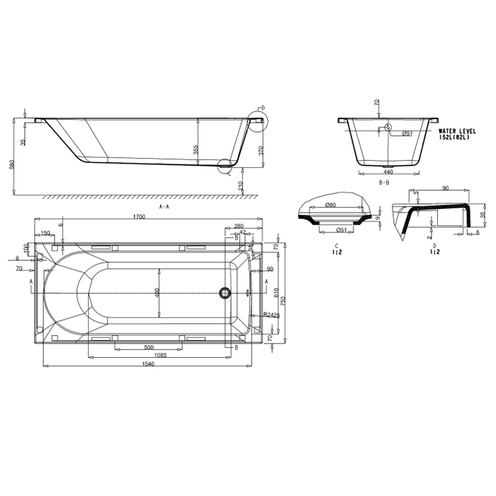 Britton Reuse Single Ended Bath - White - Single Ended Baths