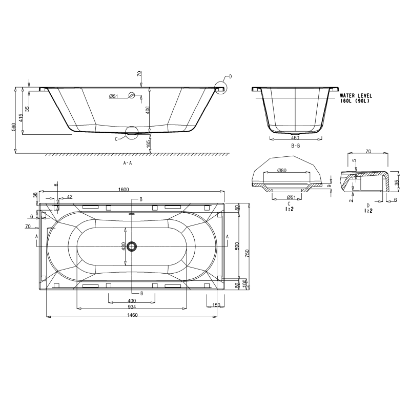 Britton Verde Double Ended Bath - White