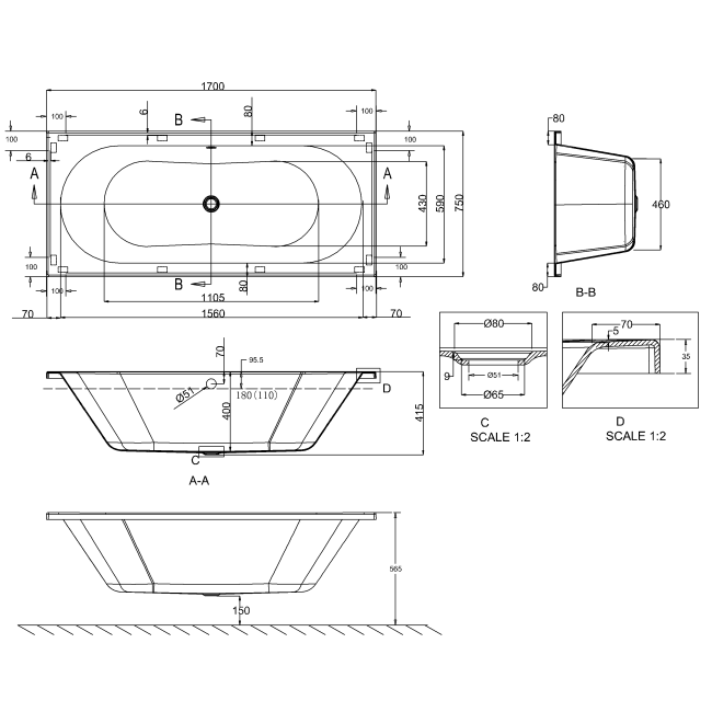 Britton Verde Double Ended Bath - White - Double Ended Baths