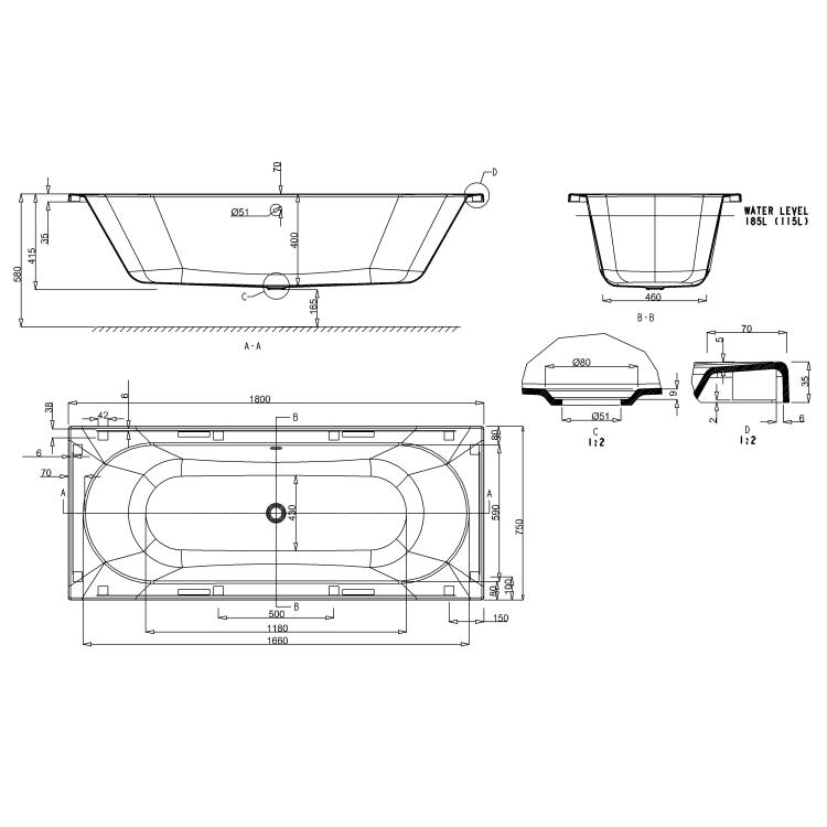 Britton Verde Double Ended Bath - White