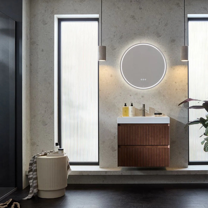 Vado Groove Round Frameless Illuminated LED Mirror with Demister