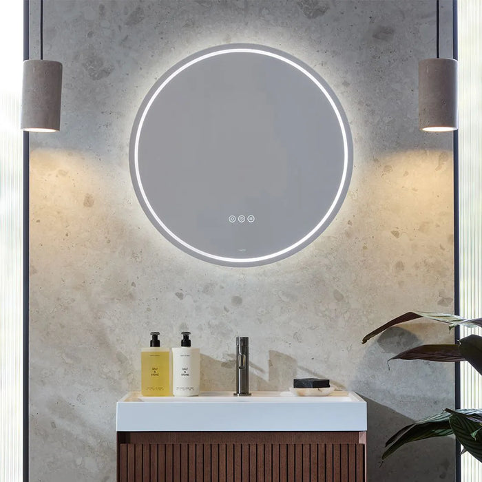 Vado Groove Round Frameless Illuminated LED Mirror with Demister