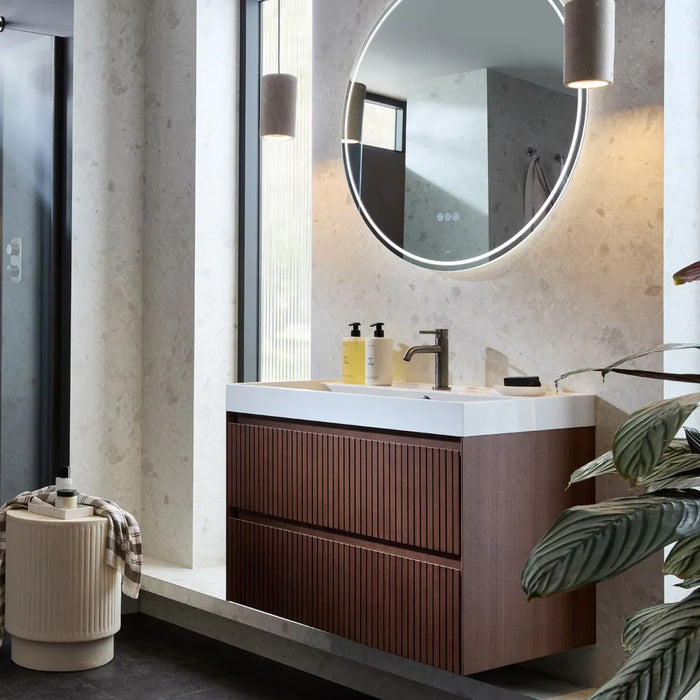 Vado Groove Round Frameless Illuminated LED Mirror with Demister