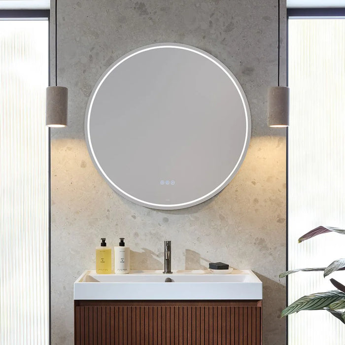 Vado Groove Round Frameless Illuminated LED Mirror with Demister