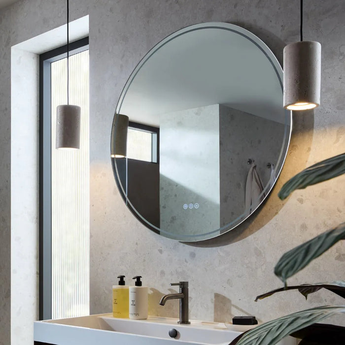 Vado Groove Round Frameless Illuminated LED Mirror with Demister