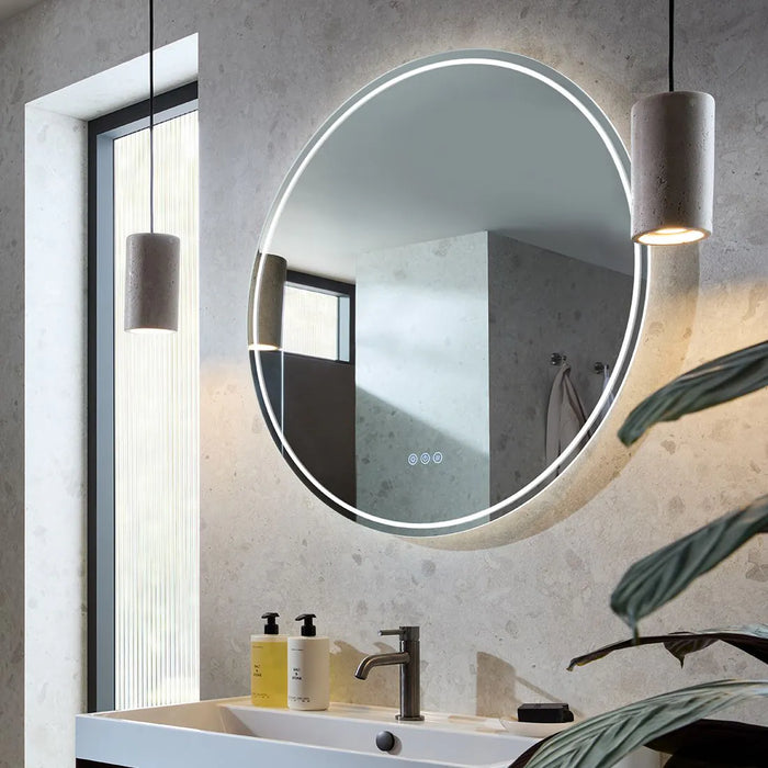 Vado Groove Round Frameless Illuminated LED Mirror with Demister