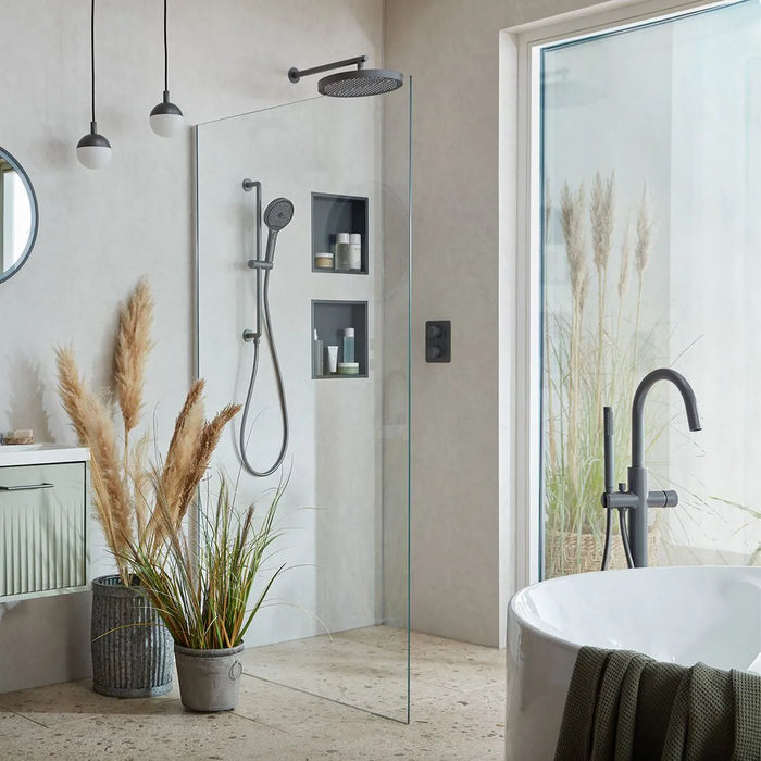Vado Safari Fluted Leverless Twist-Top Floorstanding Bath Shower Mixer Tap with Shower Kit