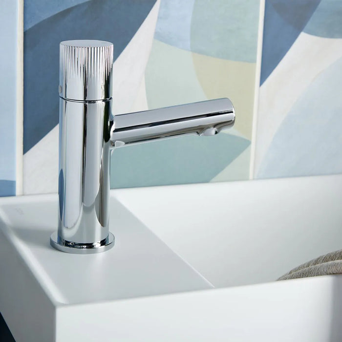 Vado Safari Fluted Leverless Twist-Top Mini Mono Basin Mixer Tap with Universal Waste