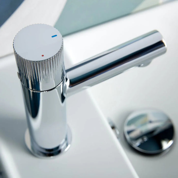 Vado Safari Fluted Leverless Twist-Top Mini Mono Basin Mixer Tap with Universal Waste