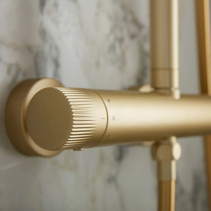 Vado Safari Fluted Leverless Wall Mounted Exposed Thermostatic Bar Valve with Shower Head & Handset Kit