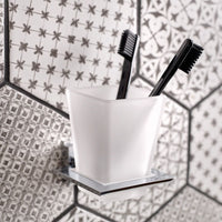 Vado Level Frosted Glass Tumbler And Holder - Chrome