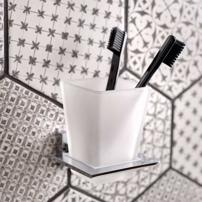 Vado Level Frosted Glass Tumbler And Holder - Chrome