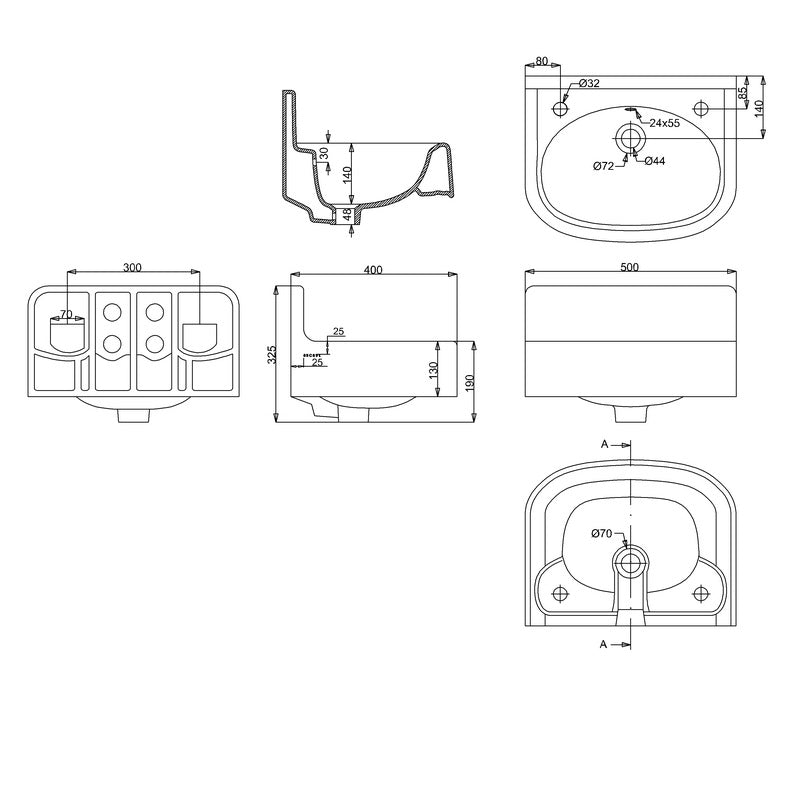 Burlington Arcade 500mm Wall Hung Cloakroom Basin - White