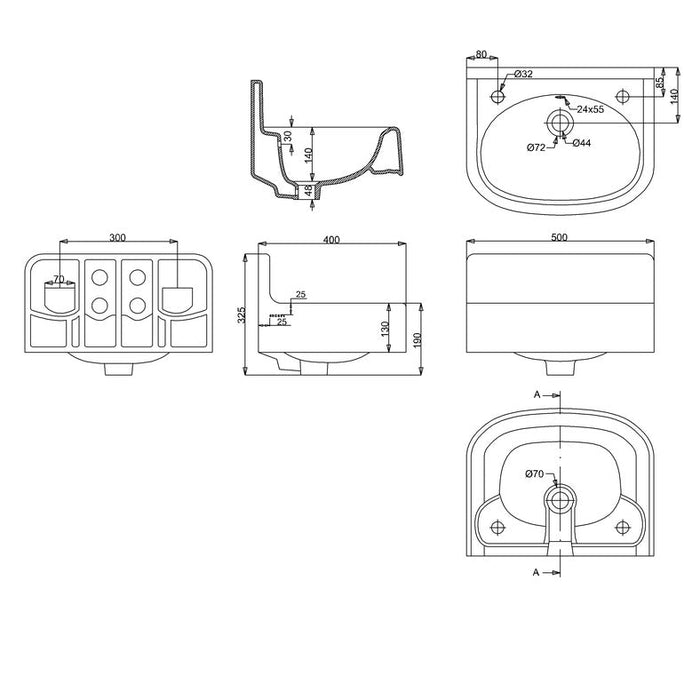 Burlington Arcade 500mm Wall Hung Cloakroom Basin - White
