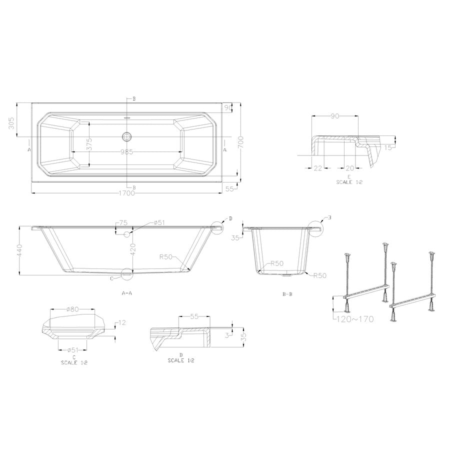 Burlington Arundel Double Ended Bath - No TH - White