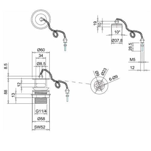 Burlington Basin Plug And Chain Waste - Slotted Wastes