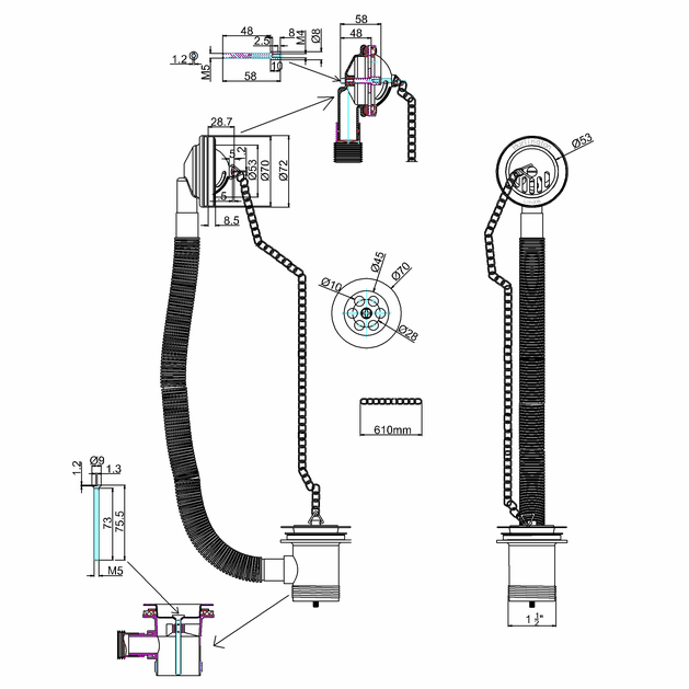 Burlington Bath Overflow With Plug And Chain Waste - Wastes