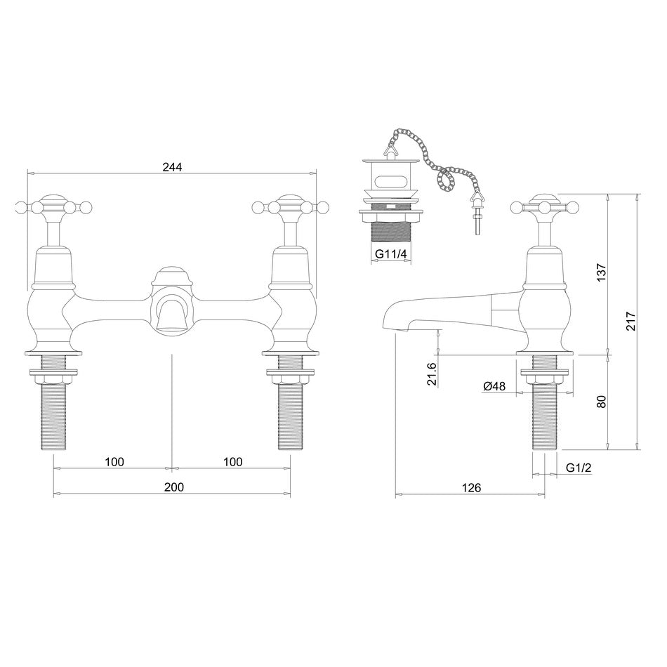 Burlington Birkenhead Quarter Turn Bridge Basin Mixer Tap