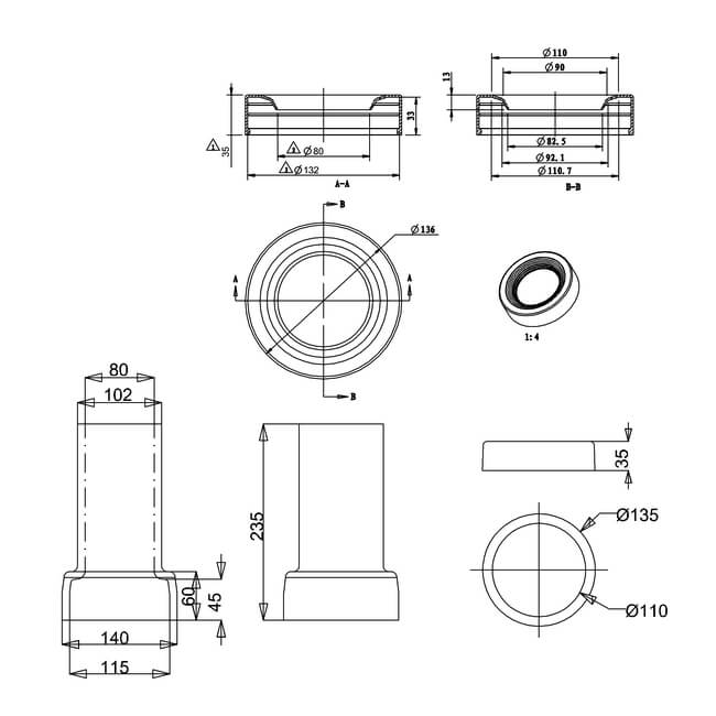 Burlington Ceramic Straight Pan Connector - Toilet
