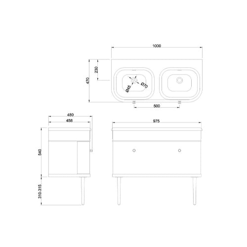 Burlington Chalfont 1 Drawer Vanity Unit With Basin Legs