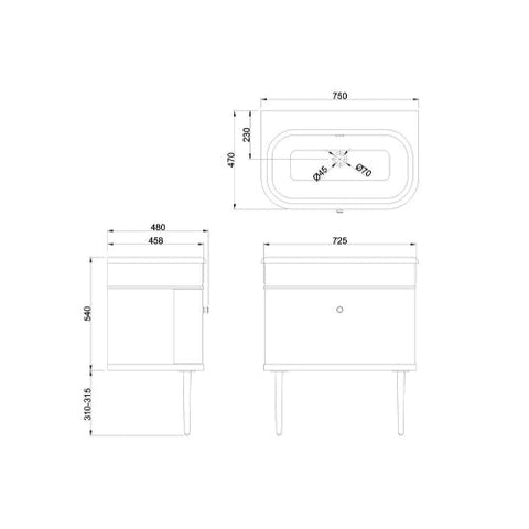 Burlington Chalfont 1 Drawer Vanity Unit With Basin Legs