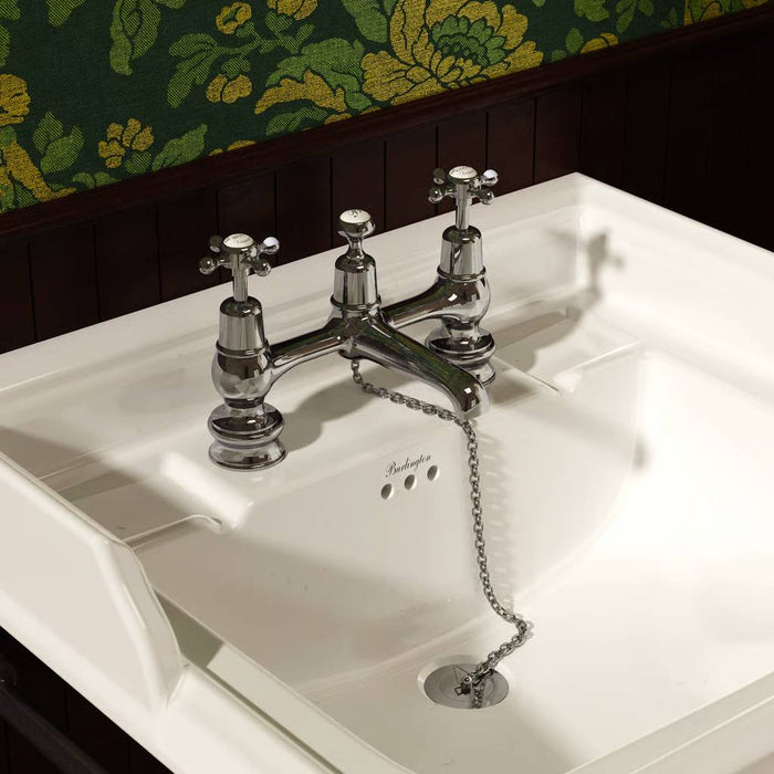 Burlington Claremont 2 Hole Quarter Turn Bridge Basin Mixer Tap Swivel Spout with Regent Base & Plug & Chain Waste - Chrome