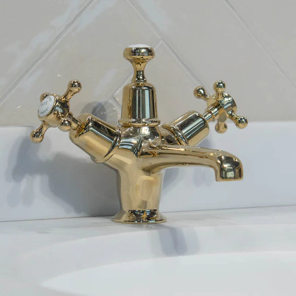Burlington Claremont Deck Mounted Quarter Turn Basin Mixer Tap With Click Clack Waste