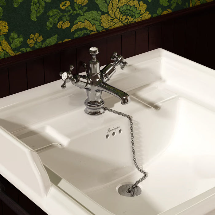 Burlington Claremont Deck Mounted Quarter Turn Basin Mixer Tap with Regent Base & Plug & Chain Waste - Chrome