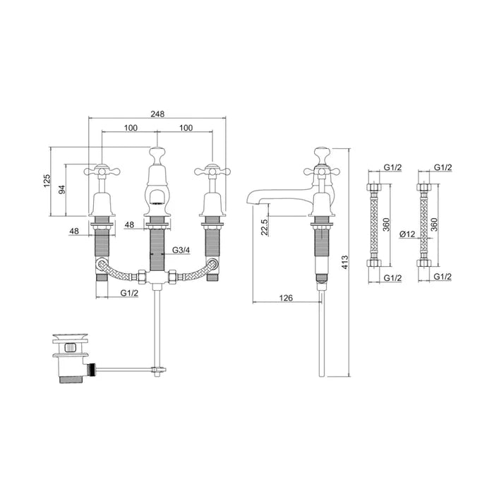 Burlington Claremont Basin Mixer Tap with Pop Up Waste