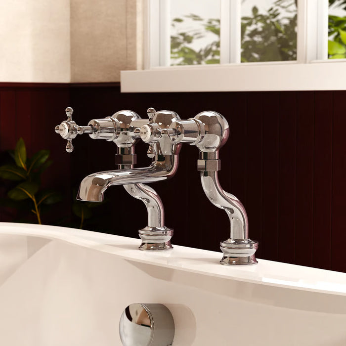 Burlington Claremont Deck Mounted Bath Filler Tap with Regent Base - Chrome