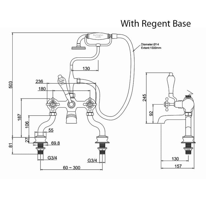 Burlington Claremont Bath Shower Mixer With Handheld Kit